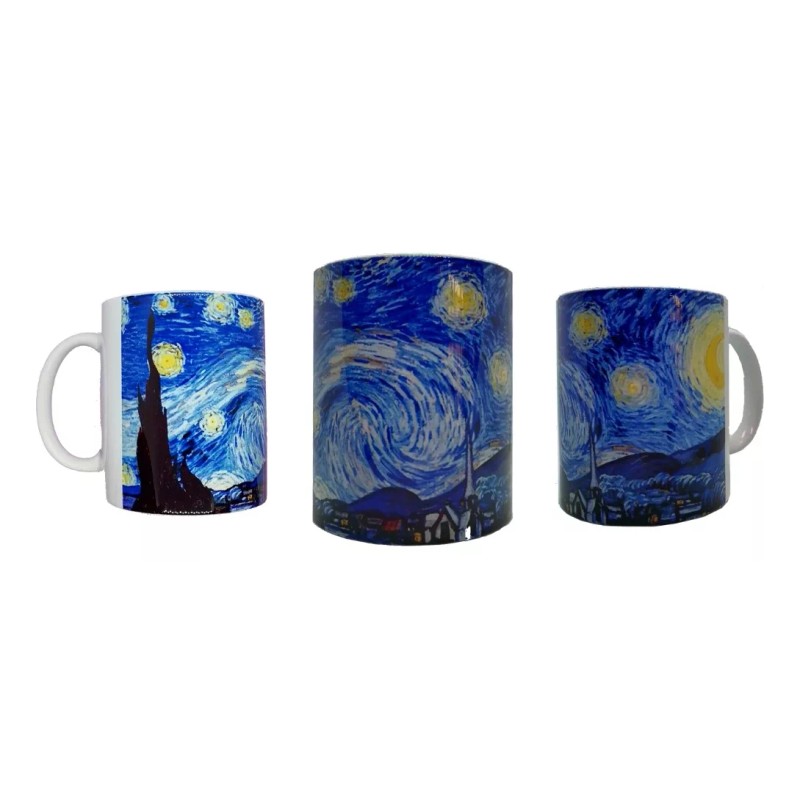 Taza De La Pintura Noche Estrellada Van Gogh Color Azul