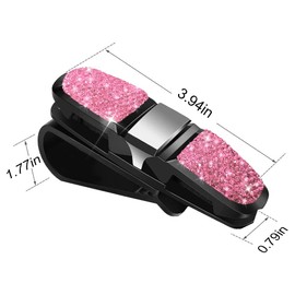 deemars 2 Pack Glasses Holders for Car Sun Visor, Bling Crystal Rhinestones Sunglasses Mount with Ticket Card Clip, Clip 360 Degree Rotational Sunglass Holder for Car, Universal for All Cars (Pink)