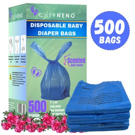 chefneno Baby Diaper Disposal Sacks w/ Handles (500 Count) Fresh Baby Powder Scented Bags