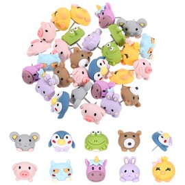 Qianyu 30 Pcs Cute Fun Animal Push Pins Mini Decorative Push Pins Animal Drawing Push Pins Frog Sheep Bear Chick Rabbit Push Pins for Cork Board Photo Wall Map Bulletin Board Office Home Decor