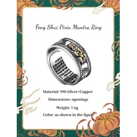 GAUEIOUR Feng Shui Pixiu Mantra Ring,Good Luck Amulet Silver Ring, Adjustable Size, Attracting Wealth, Protecting Wealth, Love and Health, Universal for Men and Women, Jewelry Gifts