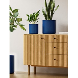 LE TAUCI Large Plant Pots Set, 10/8/6 Inch Ceramic Planters for Indoor Plants, Mid-Century Modern Flower Planter Pots with Drainage Hole and Plug, Cylinder Round Planter Pots, Set of 3, Sapphire Blue