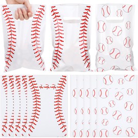 Frienda 100 Pcs Baseball Party Favors Bags Baseball Gift Bags with Handles 9.84''x6.5'' Baseball Plastic Candy Goodies Bags Treat Favors for Sport Event Party Gift Wrapping Supplies