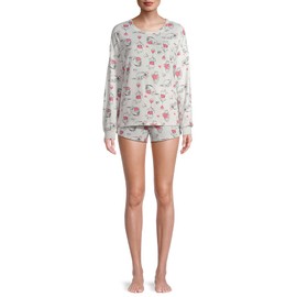 Women's Winnie the Pooh and Eeyore Hearts Shorts 2 Piece Pajama Set, (Size X-Large, Winter White)