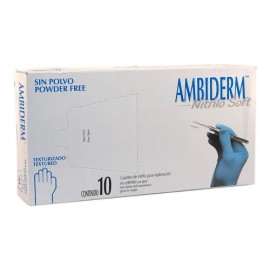 Guantes Descartables Antideslizantes Ambiderm Soft Color Azul Talle M de Nitrilo x 10 Unidades