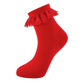 Degpum Red Ruffle Socks Lace Ruffle Frilly Ankle Socks for Women Fashion Lace Socks Cute Socks for Ladies Girls