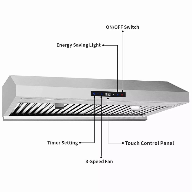 SNDOAS 30" Under Cabinet Range Hood Stainless Steel 800CFM 3-Speed