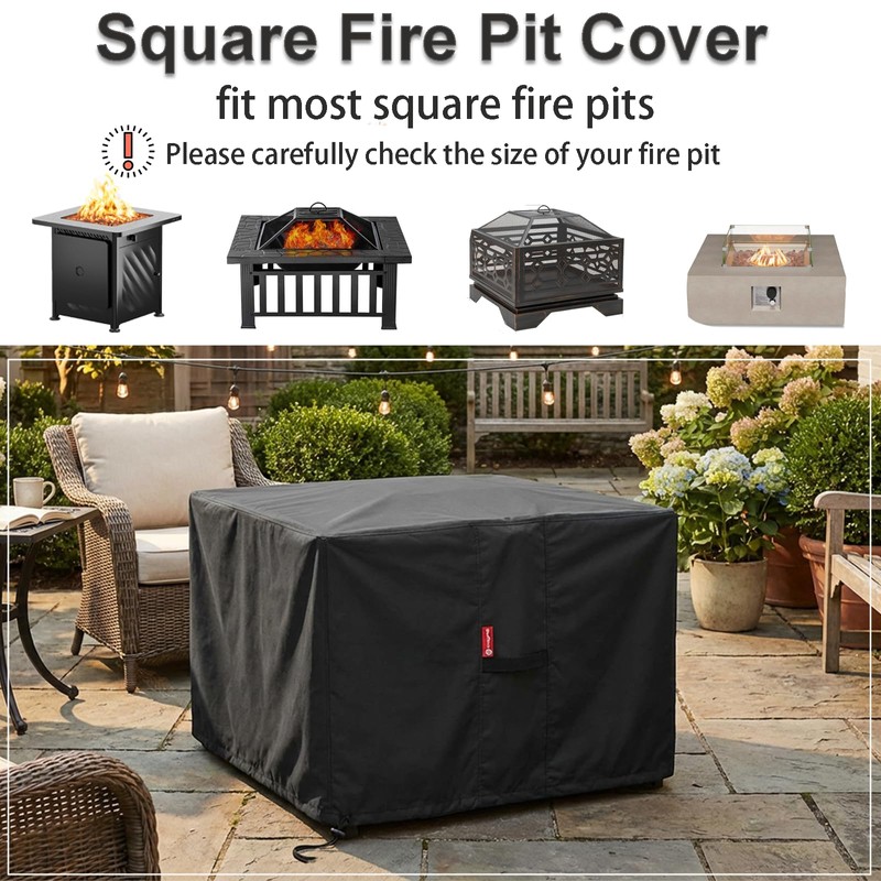 SheeChung Large 44'' Square Fire Pit Cover - Waterproof 600D
