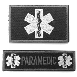 WZT 2 Pieces Paramedic Morale Tactical Patch with Backing Decorative Embroidered Badge Appliques (Black)