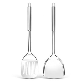 Joyfair 2Pcs Stainless Steel Spatula Set, Sturdy Solid & Slotted Turner