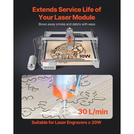 VEVOR Adjustable 30 L/min Airflow, Air Assist Pump Kit Cutter, Clear Smoke and Dust, Reduce Surface Temperature, Shield Lens, for Laser Engraver ≥ 20W, Silver Gray