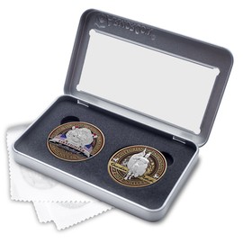 Armor Coin & Emblem - Firefighter Brotherhood Challenge Coins Saint Florian in Presentation Box - 2 Challenge Coin Set with Bonus polishing Cloth