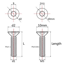 Ruifu Titanium Alloy Countersunk Bolt Flat Head Hex Socket Bolt M5X10 15 20 25mm 6 pieces (M5x20mm, Titanium)