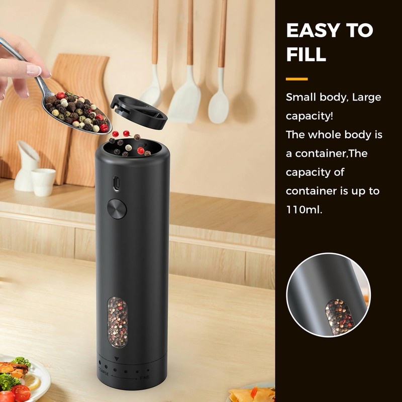 Pepper Grinder, Electric Salt and Pepper Mill Grinder, Adjustable Coarseness,