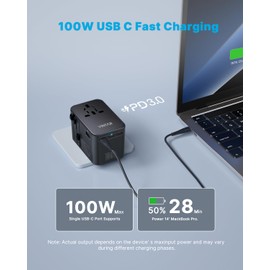 Universal Travel Adapter, VINTAR 100W GaN International Power Adapter with 3 USB C PD and 1 USB A QC, All in One Plug Adapter, Travel Adapter Worldwide for EU/UK/USA/AUS(Type C/G/A/I)