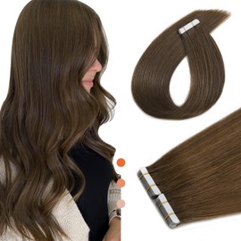 XDhair Tape In Hair Extensions 50g 14Inch Medium Brown Silky Straight Tape in Real Human Hair Extensions for Fashion Women 20pcs (#4,14Inch)