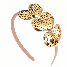 HIFANMM Valentines Heart Headband Gold Sequins Hair Band,3 Glitter Love Hearts Hair Accessories for Women Girls Kids, Birthday New Year Wedding Party Costumes Headdress Decoration Hair Hoop 1 Pcs