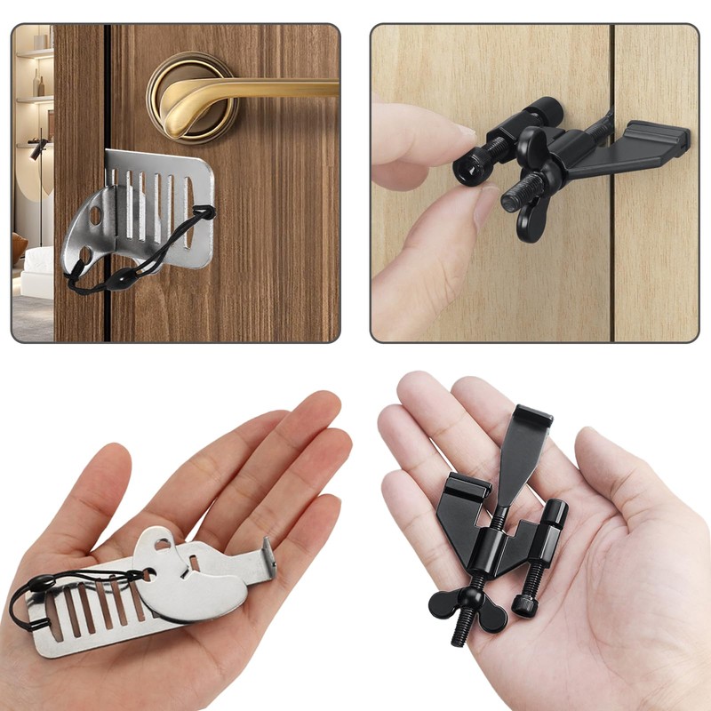 Pack of 2 Portable Door Lock, Stainless Steel Travel Lock,