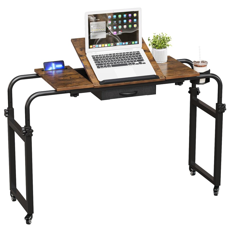 GiftGo Overbed Table with Wheels Rolling Laptop Desk Cart Table