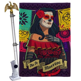 Breeze Decor La Calavera Catrina Burlap House Flag Eagle Set Fall Day of Dead Dia De Los Muertos Fiesta Mexican Party Autumntime Decoration Banner Small Garden Yard Gift Double-Sided, Made in USA
