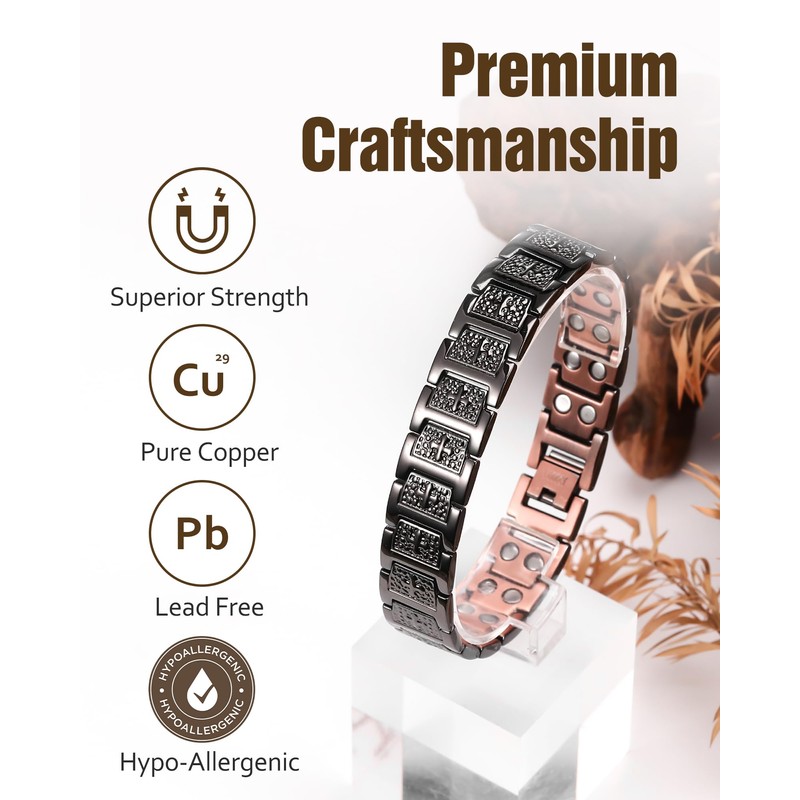 Jecanori 2X Pure Copper Magnetic Bracelet for Men, Mens Cross