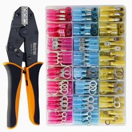 Noxtren Crimping Tool For Heat Shrink Connectors, 310PCS Waterproof Automotive Marine Grade Heat Shrink Wire Connectors, AWG 22-10 Tinned Red Copper, 27 Sizes (Ring, Fork, Spade, Bullet, Splice)