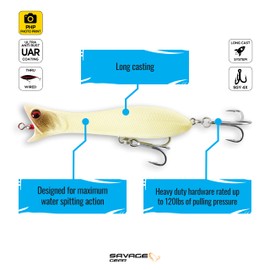 Savage Gear Panic Popper Saltwater Fishing Lure, Bone, 3.5in, Durable Construction Holds Up to 120lbs of Pulling Pressure, Fishing Topwater Lures