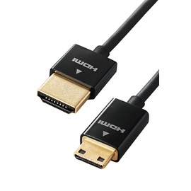 Elecom DGW-HD14SSM20BK Mini HDMI Cable, 6.6 ft (2 m), Supports 4K x 2K, Super Slim, Black