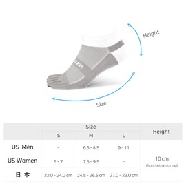 [Finger] クールマックス 5本指ソックス ランニング スポーツ マラソン メンズ レディース COOLMAX くるぶし丈 靴下 (22.0-24.0 cm, グレー+ホワイト-518GW)