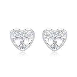 ONEFINITY Tree of Life Earrings 925 Sterling Silver Tree of Life Stud Earrings Heart Tree of Life Stud Earrings Jewellery Gifts for Women, No Gemstone