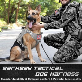BARKBAY Tactical Dog Harness Large,Military Service Weighted Dog Vest Harness Working Dog MOLLE Vest with Loop Panels,No-Pull Training Harness with Leash Clips for Walking Hiking Hunting(Grey,L)