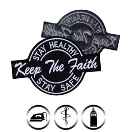 Sew-on "Keep the Faith - Stay Healthy & Safe" Biker Patch/Iron-On Patch for Jeans | Iron-On Patch for Travel Suitcases | Applique for Sewing/Iron-On for All Fabrics | 90 x 60 mm