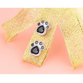 S925 Sterling Silver Jewelry Puppy Dog Cat Pet Paw Print Black CZ Stud Earrings
