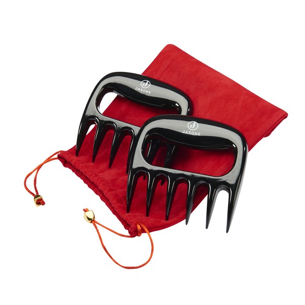 Jasons Meat Claws Shredder – BBQ Bearclaws Best for Shredding and Handling Pulled Pork, Chicken and Other Foods – Set of 2 Handles, Heat Resistant Prongs with Carry Storage Bag