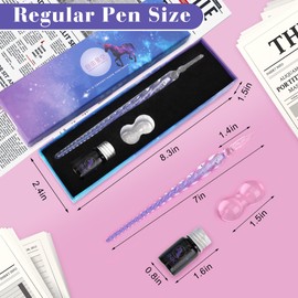 Glass Ink Pen Set, Luxiv Glass Dip Pen with Ink and Pen Holder Art Crystal Glass Pens for Signatures, Business Christmas Gift Glass Ink Pens (Purple, Basic)