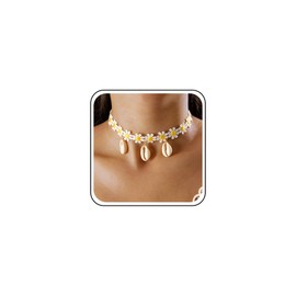 Inateannal Vintage Spitze Blume Choker Halskette Kaurimuschel Anhänger Halskette Gänseblümchen Blume Spitze Kragen Halskette Sommer Strand Muschel Halskette Schmuck Für Frauen