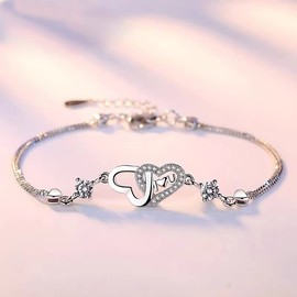 Silver Bracelet for Women Cubic zircon Heart Charm Bracelet Femme Adjustable Crystal Bracelet Jewelry Mother's Day Birthday Gifts for Women Mom Wife Girls