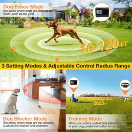 AOZOOM 3-in-1 Wireless Dog Fence System-Training, Safe Zone & Blocker Modes,Waterproof Dog Collar, Dog Electric Fence Wide Remote Range Indoor Outdoor