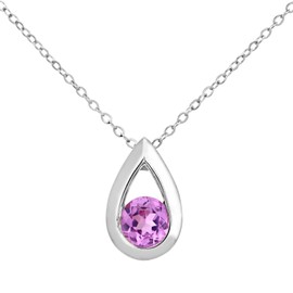 Citerna Women's 9 ct White Gold 0.20 ct Created Pink Sapphire Teardrop Pendant on Chain of Length 46 cm