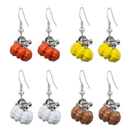 QUPENGXU 4 Pairs Multicolor Small Pumpkin Stud Earrings Funny Sparkling Drop Dangle Earrings For Women (Pumpkin)