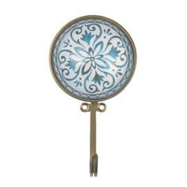 Fyne-Finds 15cm Glass Dome 3D Teal Blue Brass Hanging Hanger Hook Scarf Hat Key Coat Wall Organizer