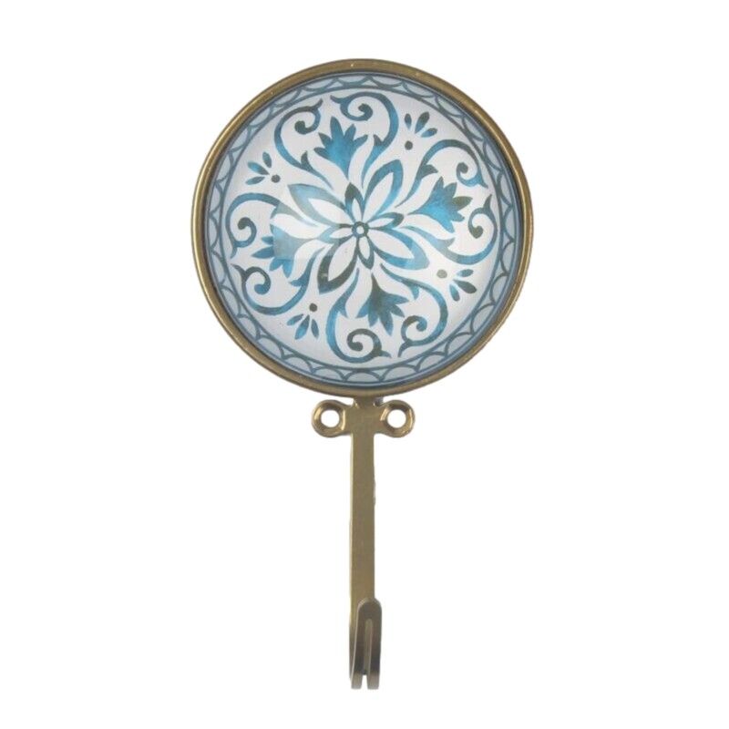Fyne-Finds 15cm Glass Dome 3D Teal Blue Brass Hanging Hanger