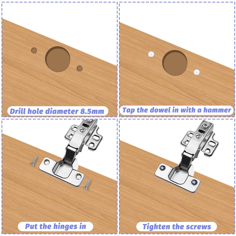 100 Pack Plastic Hinge Dowel Inserts with Screws, Plastic Dowel