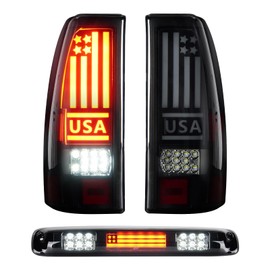 LED Tail Light Assembly + 3rd Third Brake Cargo Lamp Fit for Chevy Silverado 1500 2500 99-02, 1500HD 2500HD 01-02, for GMC Sierra 1500 2500 99-03, 1500HD 2500HD 01-03, High Mount Stop Lamp, Smoke Lens
