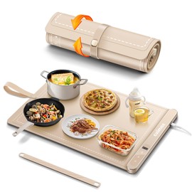 Food Warming Mat,Full Surface Graphene Heating Electric Warming Tray,6 Tempe-Settings & 1-6Hr Auto Shut-Off,Foldable Food Heating Mat,Food Warmer for Buffets Parties, Gatherings,Beige