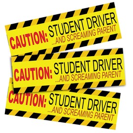ZONETECh Funny Magnetic Sticker-Caution Student Driver and Screaming Parent 3 Pcs Premium Quality Car Safety Vehicle New Driver Yellow Reflective Sign