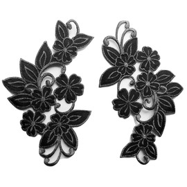 Iron-On Flower Sew-On Patch Iron-On Patch Sticker Iron-On Patch Large Set Clothes Flower 15 cm Pack of 2 Black Silver 18 x 9 cm