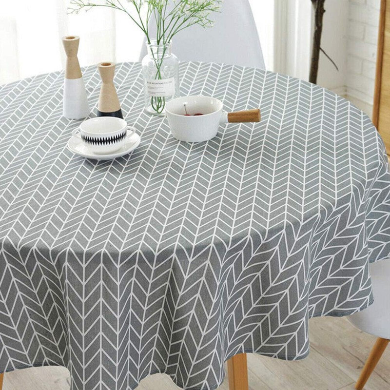 Round Tablecloth, 47/59 in Cotton Linen Fabric Circular Table Cover