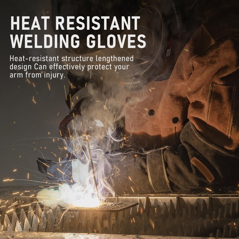 YESWELDER 23.6 Inches 932℉,Leather Forge MIG Welding Gloves, with Kevlar