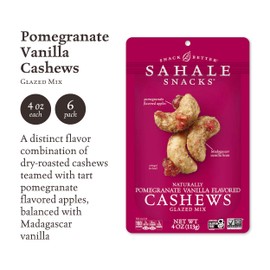 Sahale Snacks Pomegranate Vanilla Cashews, 4 oz Pouches (6 Packs) - Dry-Roasted Deluxe Mixed Nuts with Pomegranate Infused Apples & Madagascar Vanilla - Non-GMO, Kosher, & Certified Gluten-Free Snacks